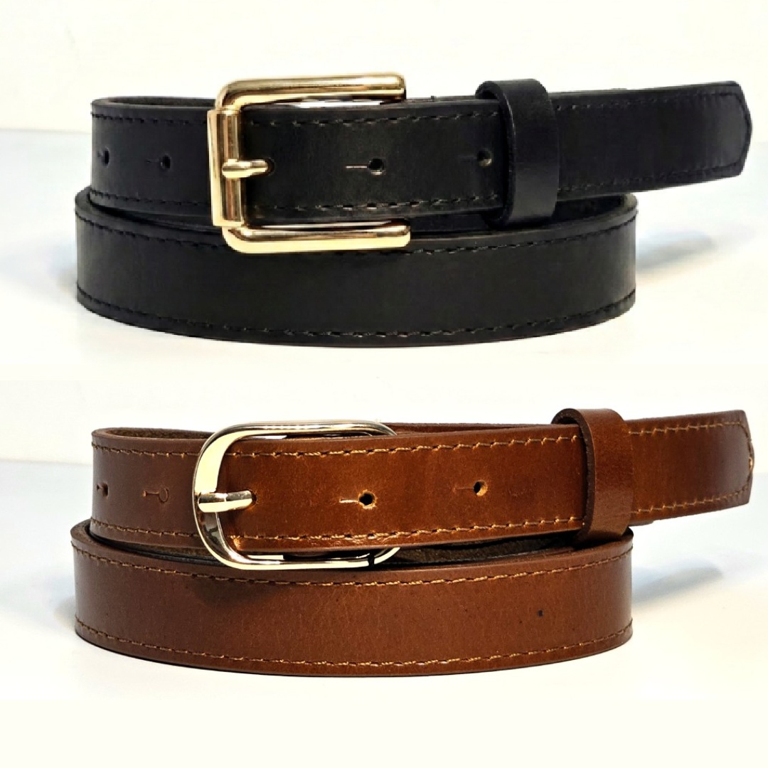 Pack 2 ceintures en Cuir Véritable - Boucle Dorée