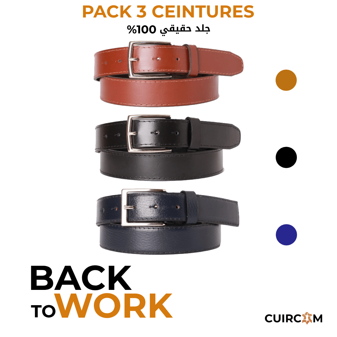 Pack de 3 Ceintures en Cuir N+M+B [PROMO]