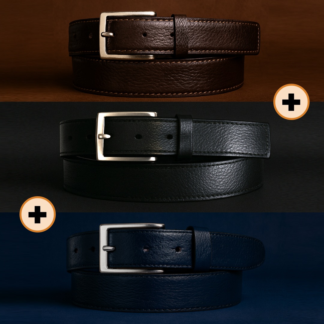 Pack 3 Ceintures "Texia" Noir + Marron + Bleu