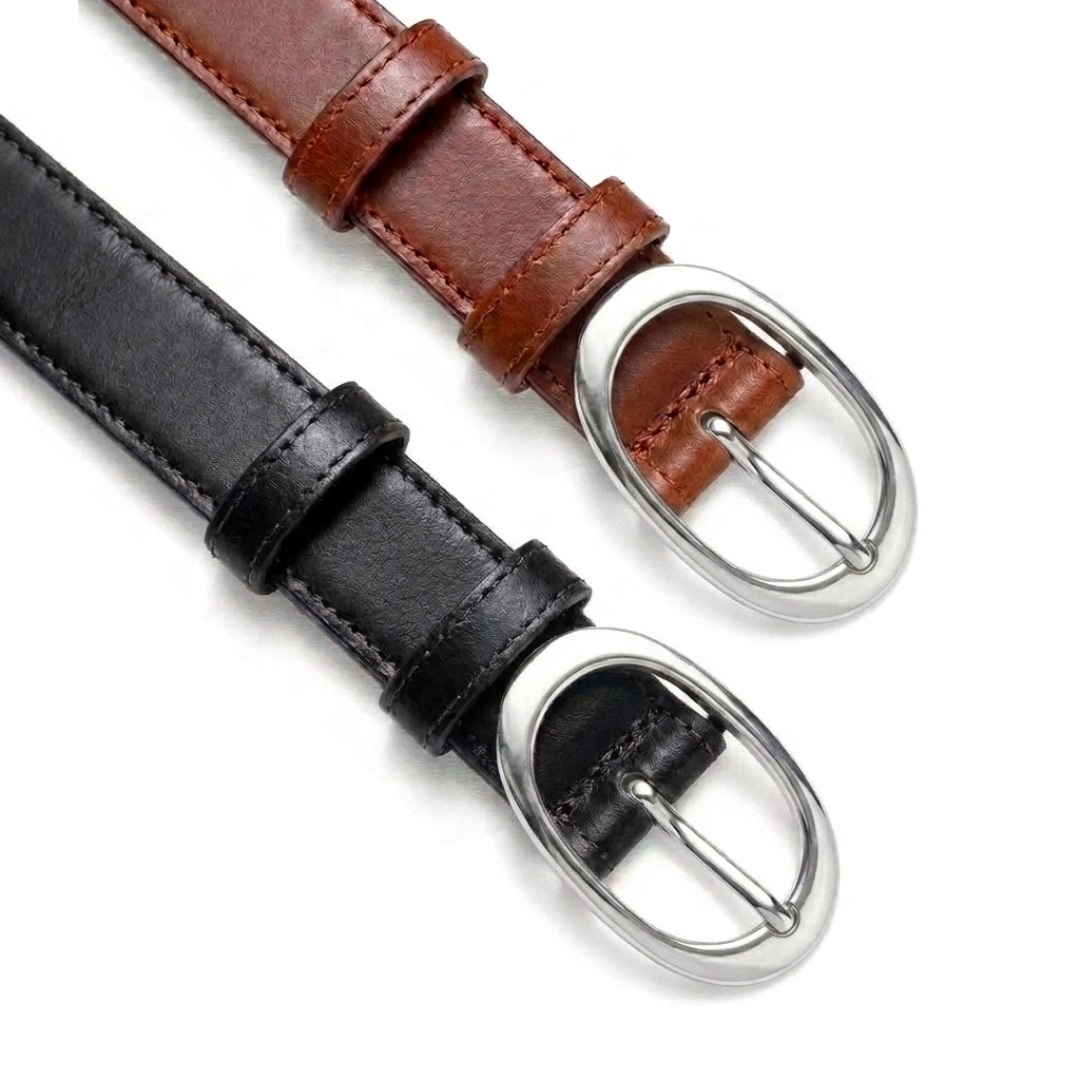 Pack 2 ceintures en Cuir Véritable - Boucle Argentée