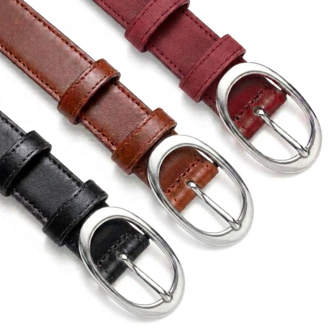 Pack 3 ceintures en Cuir Véritable - Boucle Argentée