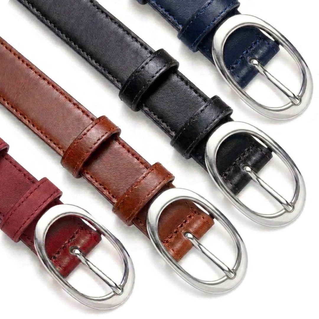 Pack 4 ceintures en Cuir Véritable - Boucle Argentée