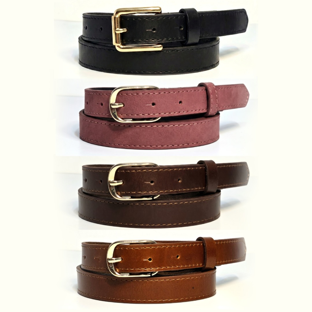 Pack 4 ceintures en Cuir Véritable - Boucle Dorée