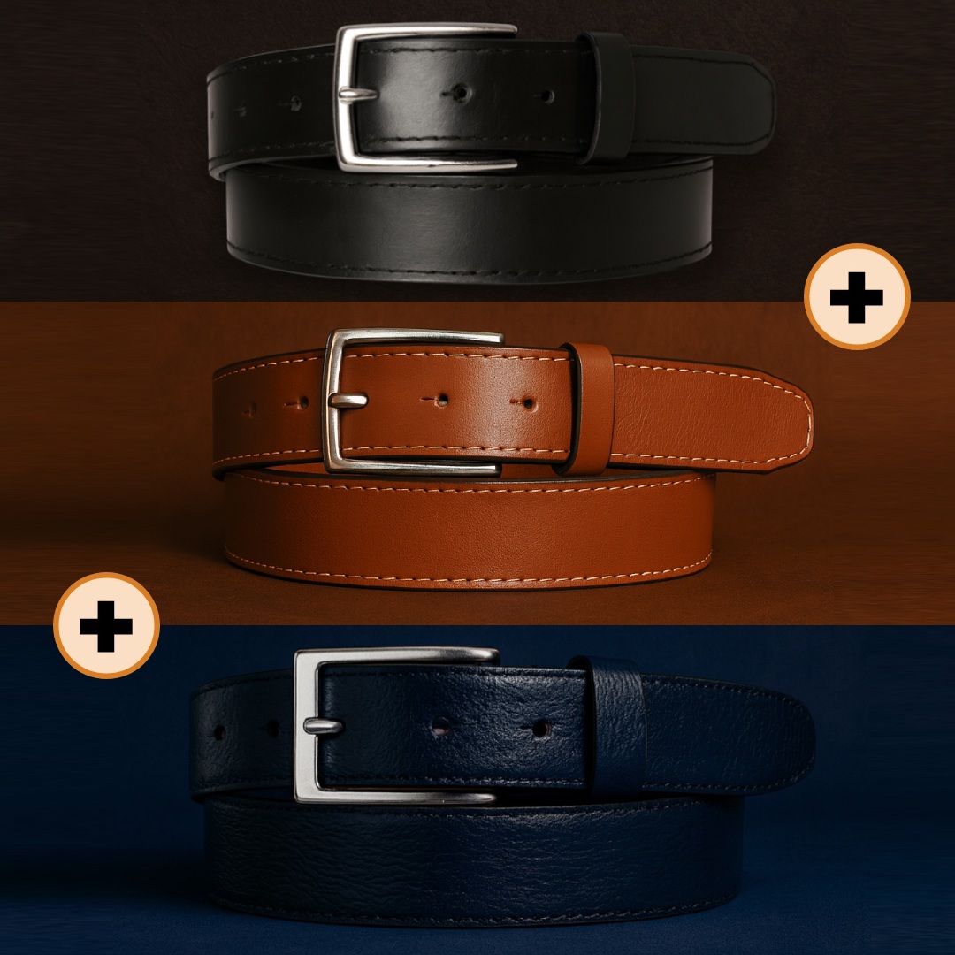 Pack 3 Ceintures "Brio/Texia" Noir + Marron + Bleu