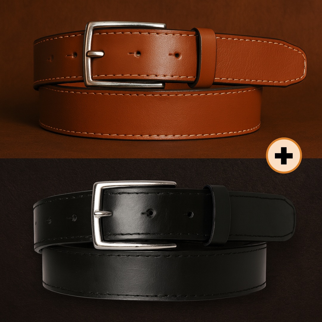 Pack 2 Ceintures en Cuir "Brio" Marron + Noir