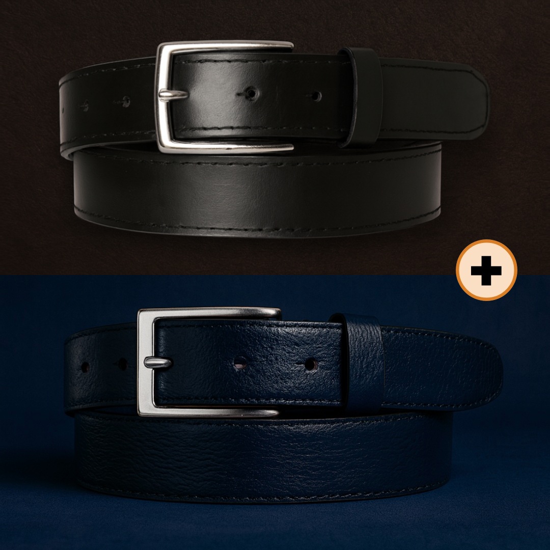 Pack 2 Ceintures en Cuir "Brio/Texia" Noir + Bleu